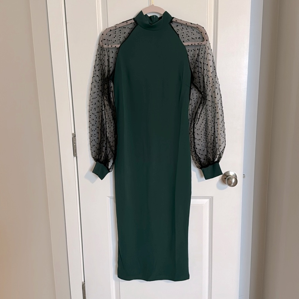 Dark green dress with see through black sleeves